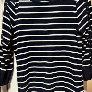 Ralph Lauren black and White Striped Lace-Up Sleeve Long Sleeve Top